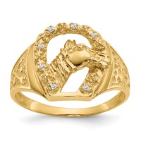 IB Goodman 14K Yellow Gold a Diamond Horseshoe Ring with Horse in Center Mens view 1