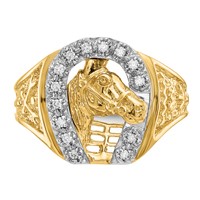 IB Goodman 14K Two-tone 0.17 Carat Aaa Diamond Horseshoe Ring with Horse in Center Mens view 5