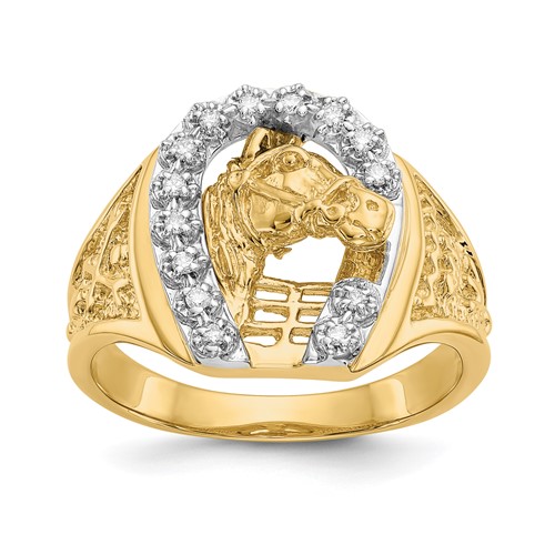 IB Goodman 14K Two-tone 0.17 Carat Aaa Diamond Horseshoe Ring with Horse in Center Mens
