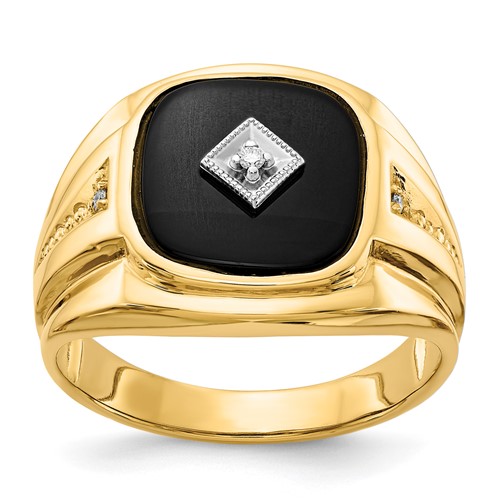 IB Goodman 14K Cushion Onyx and AA Diamond Mens Ring