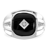 IB Goodman 14K White Gold Cushion Onyx and AA Diamond Mens Ring view 4