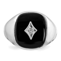 IB Goodman 14K White Gold Cushion Onyx and AA Diamond Mens Ring view 4