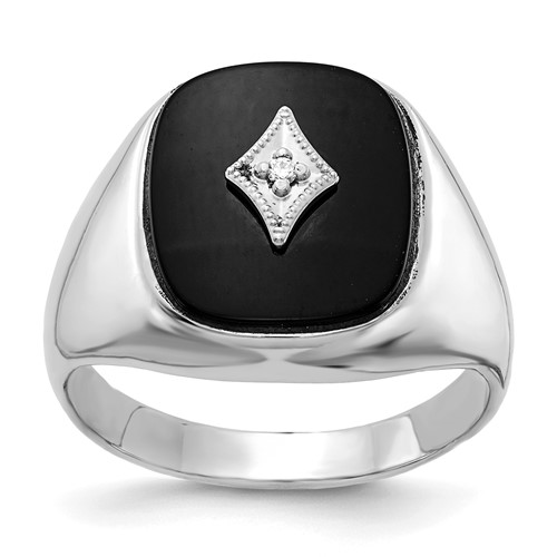 IB Goodman 14K White Gold Cushion Onyx and a Diamond Mens Ring