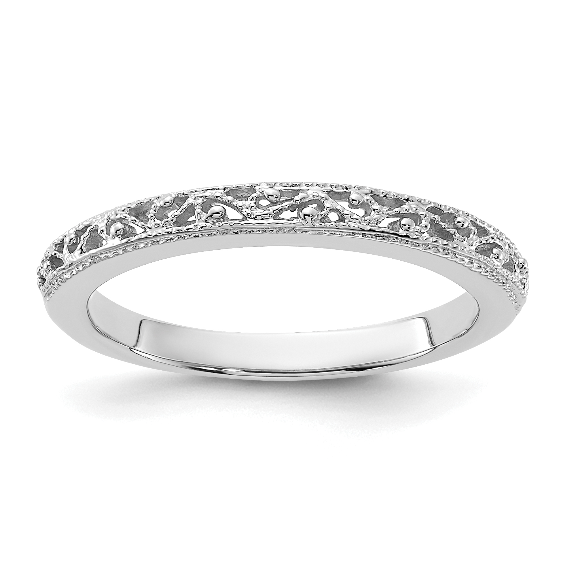 14k White Gold 3mm Filigree Wedding Band (X9489)