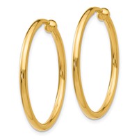 14K Yellow Gold 2x25mm Polished Tube Hoop Non-pierced Earrings view 2