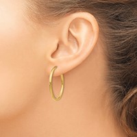 14K Yellow Gold 2x25mm Polished Tube Hoop Non-pierced Earrings view 3