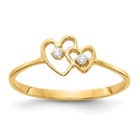 14K Yellow Gold Polished a Diamond Two Hearts Ring view 1
