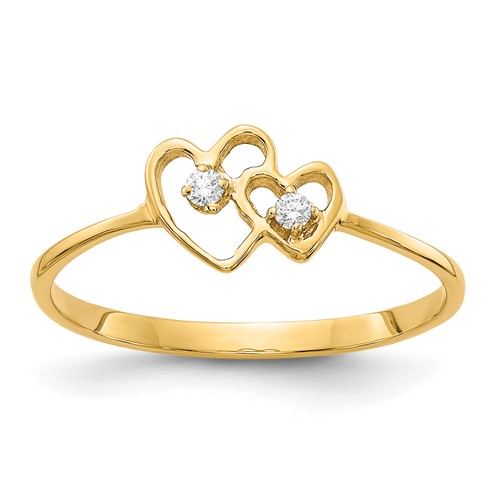 14K Yellow Gold Polished VS Diamond Two Hearts Ring