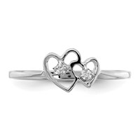 14K White Gold Polished AA Diamond Two Hearts Ring view 5