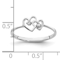 14K White Gold Polished AA Diamond Two Hearts Ring view 3