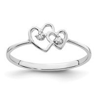 14K White Gold Polished AA Diamond Two Hearts Ring view 1