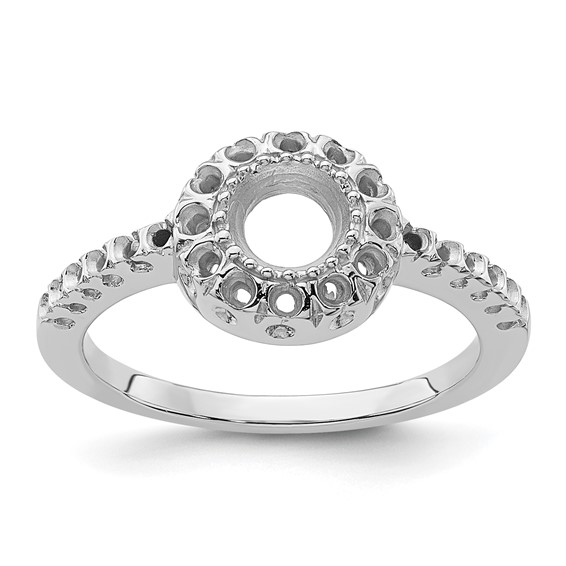 14k White Gold Polished Holds 24-1.5mm and 1-5mm Round Gemstone Ring Mounting