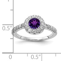 14K White Gold 5mm Round Amethyst and 0.33 Carat AA Diamond Halo Ring view 3