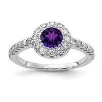 14K White Gold 5mm Round Amethyst and 0.33 Carat AA Diamond Halo Ring view 1