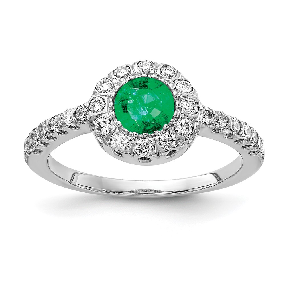 14K White Gold 5mm Emerald VS Diamond Ring
