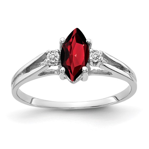 14K White Gold 8x 4mm Marquise Garnet a Diamond Ring