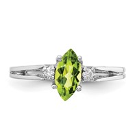 14K White Gold 8x 4mm Marquise Peridot and 0.05 Carat VS Diamond Ring view 5