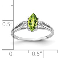 14K White Gold 8x 4mm Marquise Peridot and 0.05 Carat VS Diamond Ring view 4