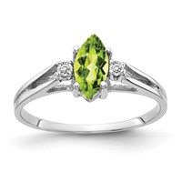 14K White Gold 8x 4mm Marquise Peridot and 0.05 Carat VS Diamond Ring view 1