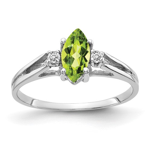 14K White Gold 8x 4mm Marquise Peridot and 1/20 Carat VS Diamond Ring