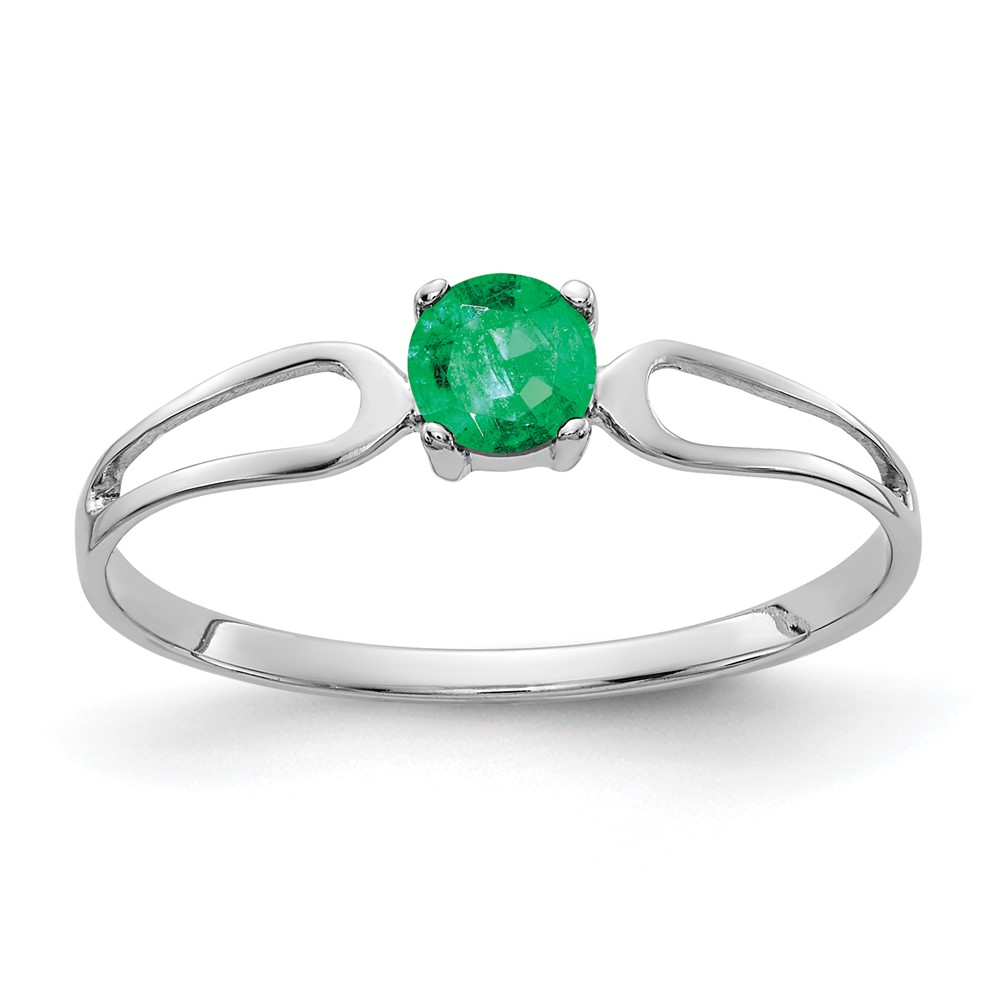 14K White Gold 4mm Round Emerald Split Shank Ring