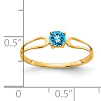 14K 4mm Yellow Gold Round Blue Topaz Split Shank Ring view 2