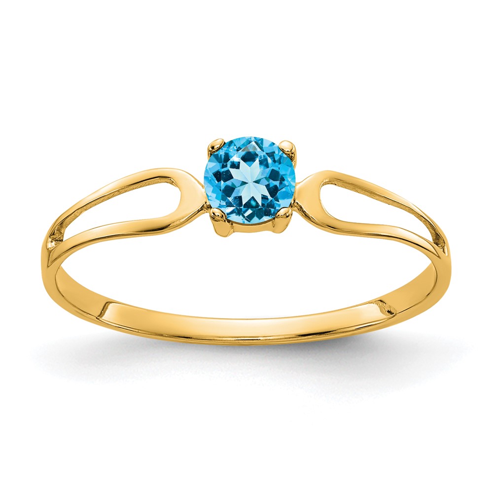 14K 4mm Yellow Gold Round Blue Topaz Split Shank Ring