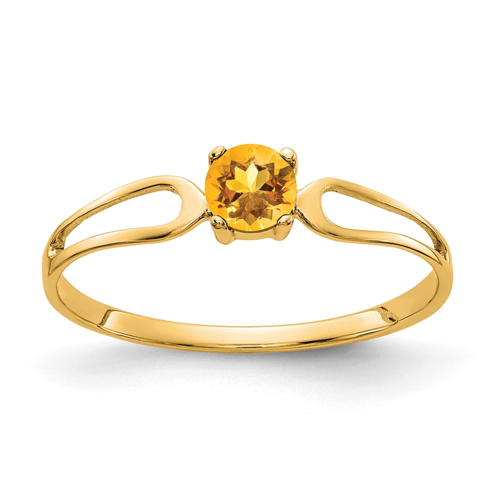 14K 4mm Yellow Gold Round Citrine Split Shank Ring