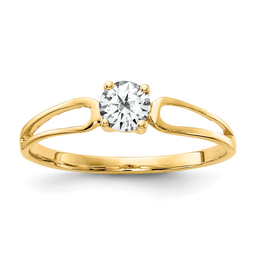 14K 4mm Yellow Gold Round Cubic Zirconia Split Shank Ring