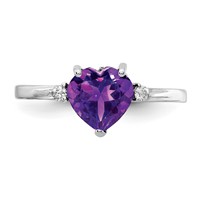 14K White Gold 7mm Heart Amethyst and 0.05 Carat AA Diamond Ring view 5