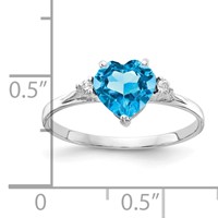 14K White Gold 7mm Heart Blue Topaz and 0.05 Carat a Diamond Ring view 2