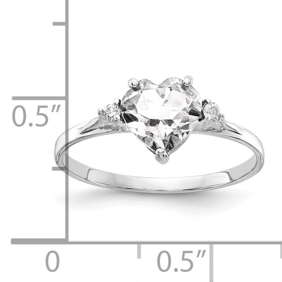 14k White Gold 7mm Heart Cubic Zirconia A Diamond ring