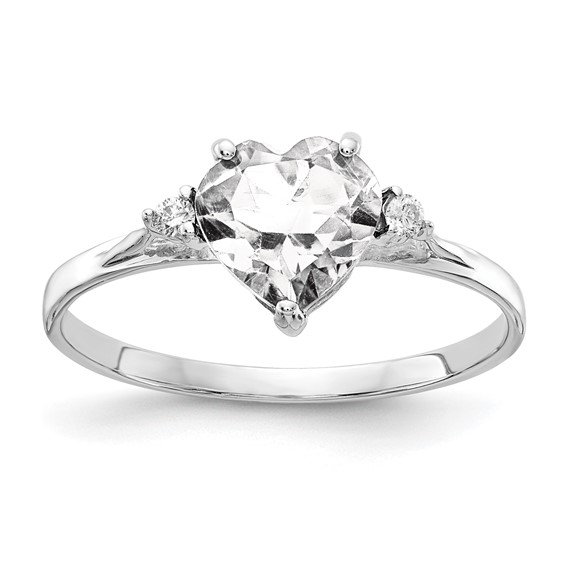 14k White Gold 7mm Heart Cubic Zirconia A Diamond ring