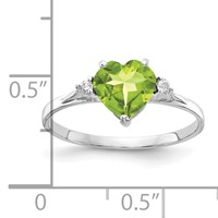 14K White Gold 7mm Heart Peridot and AA Diamond Ring view 2