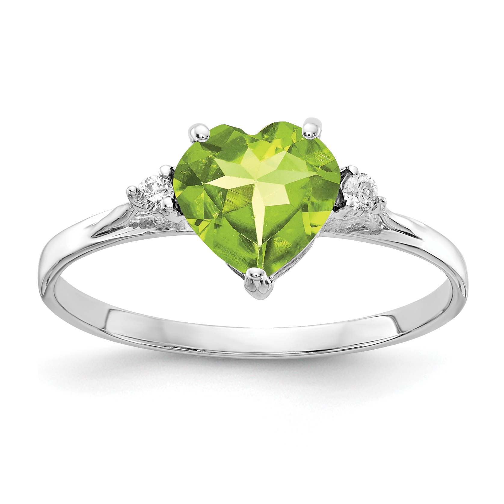 14k White Gold 7mm Heart Peridot AA Diamond ring (X9681PE/AA)
