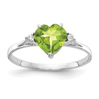 14K White Gold 7mm Heart Peridot and AA Diamond Ring view 1