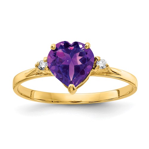 14K 7mm Heart Amethyst and AA Diamond Ring