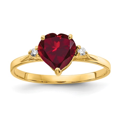 14K 7mm Yellow Gold Heart Lab-Created Ruby and a Diamond Ring