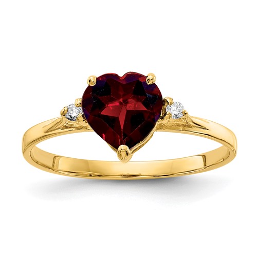 14K 7mm Yellow Gold Heart Garnet and VS Diamond Ring