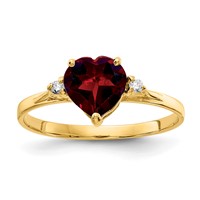 14K 7mm Yellow Gold Heart Garnet and a Diamond Ring view 1