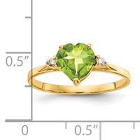 14K 7mm Yellow Gold Heart Peridot and Aaa Diamond Ring view 2