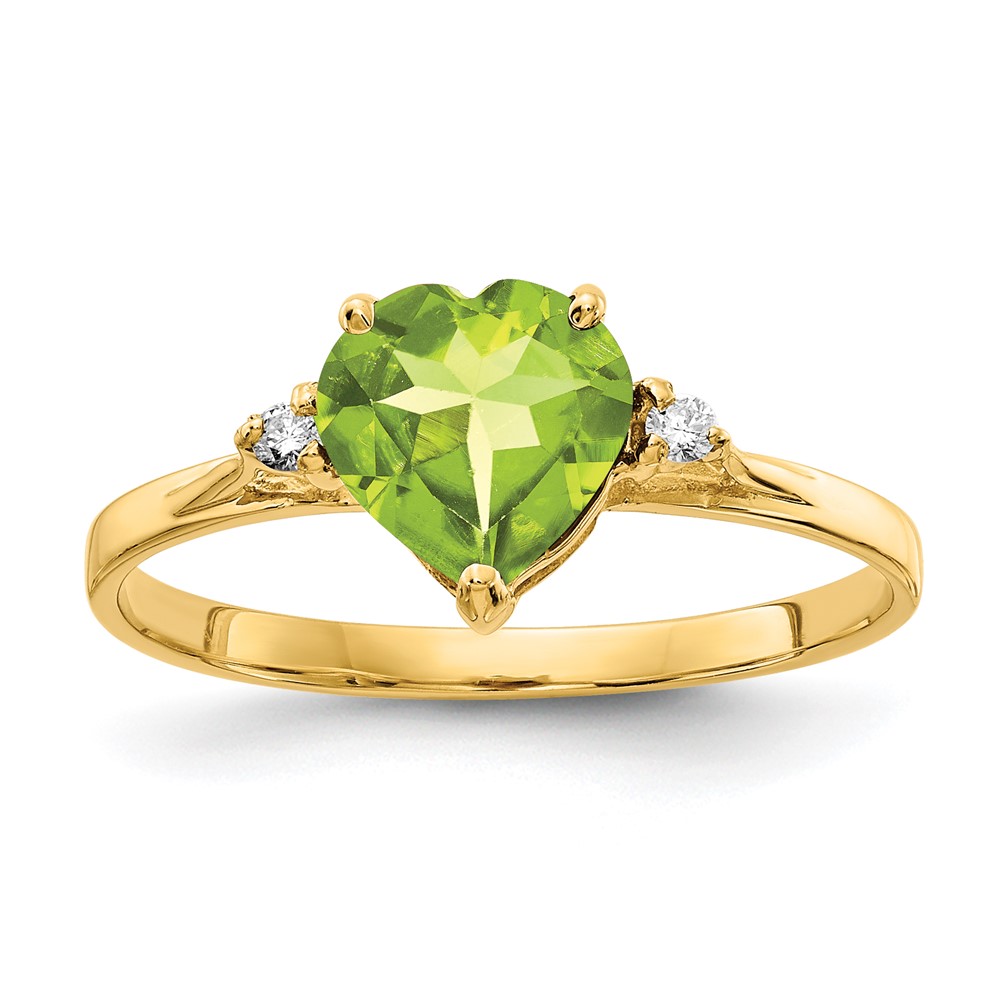 14K 7mm Yellow Gold Heart Peridot and Aaa Diamond Ring