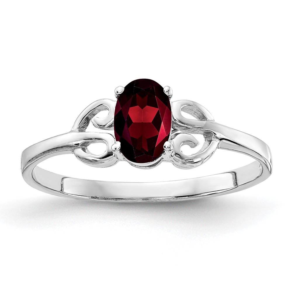 14K White Gold 6x4mm Oval Garnet Ring