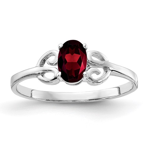 14K White Gold 6x 4mm Oval Garnet Ring