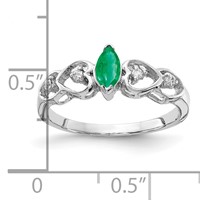 14K White Gold 6x 3mm Marquise Emerald and 0.05 Carat a Diamond Heart Ring view 2