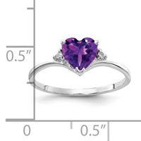 14K White Gold 6mm Heart Amethyst and a Diamond Ring view 2