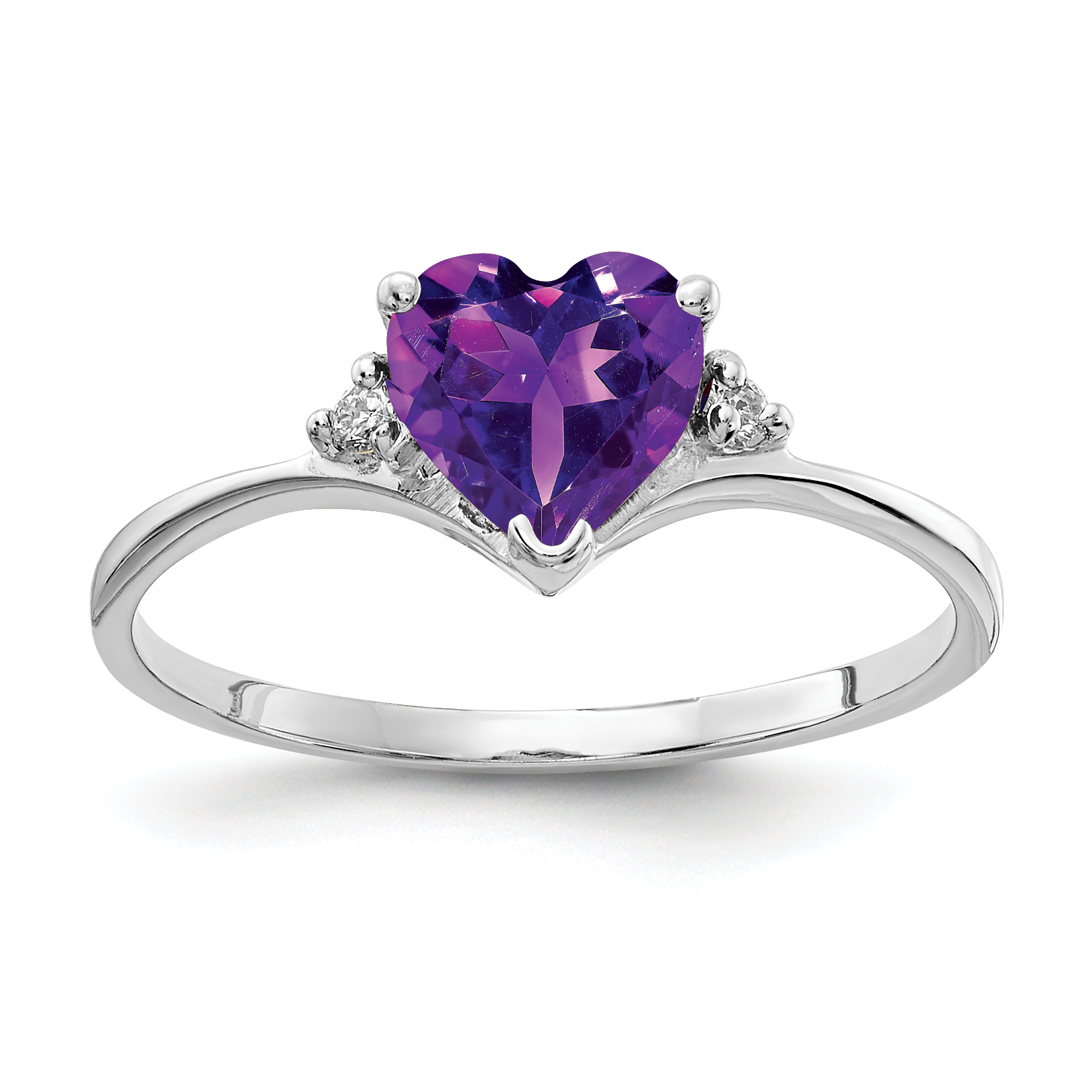 14k White Gold 6mm Heart Amethyst AA Diamond ring (X9701AM/AA)