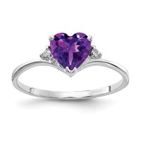 14K White Gold 6mm Heart Amethyst and a Diamond Ring view 1