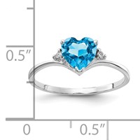14K White Gold 6mm Heart Blue Topaz and Aaa Diamond Ring view 2