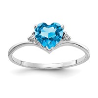 14K White Gold 6mm Heart Blue Topaz and Aaa Diamond Ring view 1